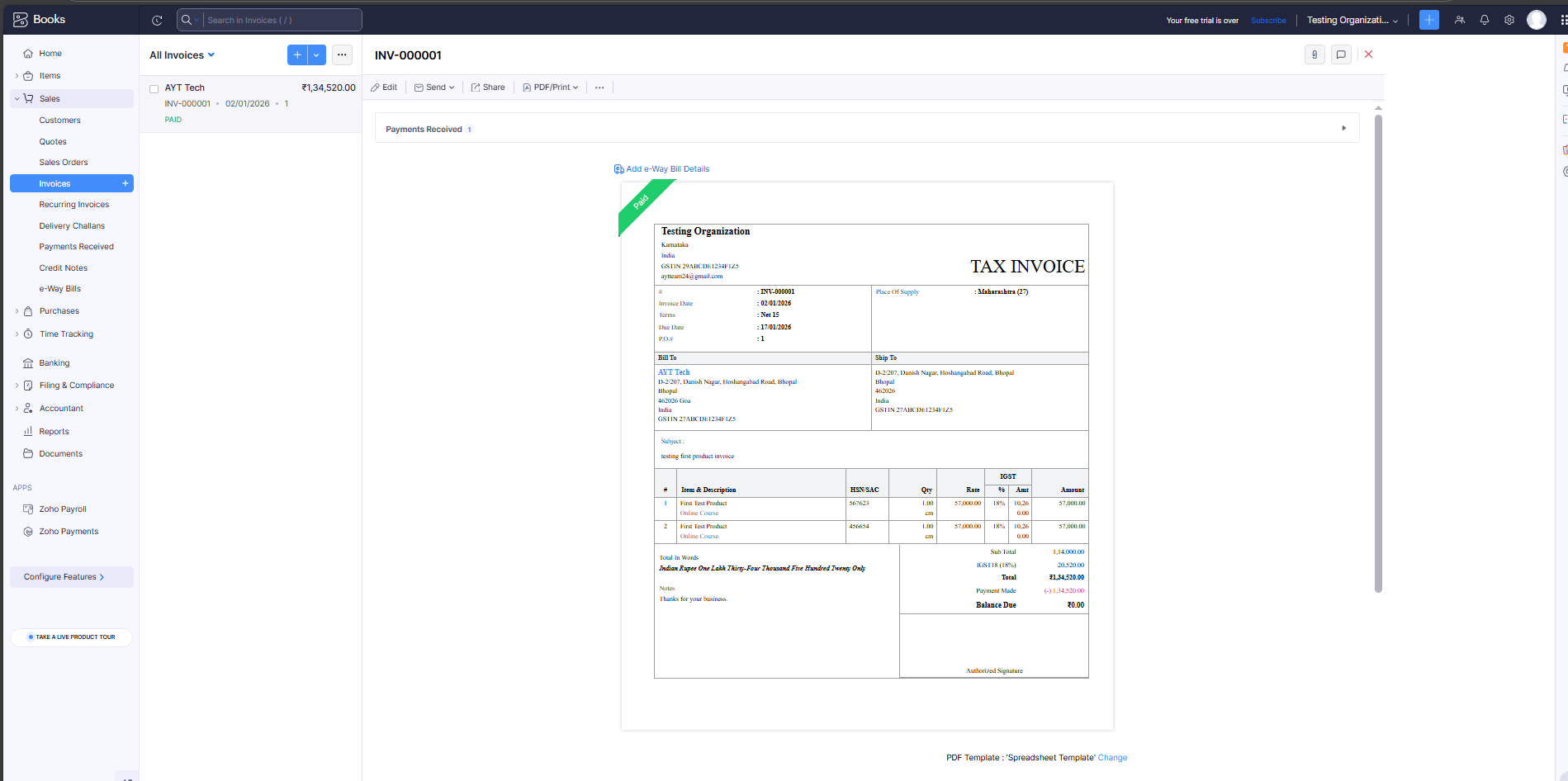 Download or Share Invoice